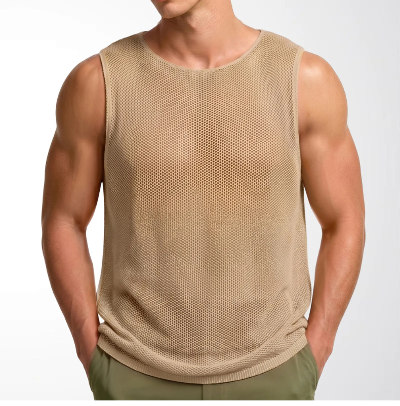 Men's European And American Summer Sports Tank Tops, Quick-Dry Stretch Mesh Hollow Knit Vests For Men