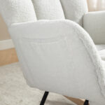 067-Teddy Fabric Leisure Rocking Chair With Adjustable Footstool,Nursery Rocking Chair, High Backrest, Storage Pocket On The Right Side,The Base Rocker Is Solid Wood And Metal,Ivory
