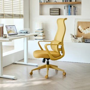 Ergonomic Colorful Office Chair 350LBS Home Office Mesh Breathable High Back, With Adjustable Lumbar Support Computer Chair, Integrated Molded Foam Seat Cushion, Fireproof (Yellow)