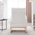 015B-Teddy Fabric Leisure Rocking Chair,Nursery Rocking Chair With Adjustable Footstool,Thickened Headrest And High Backrest, Storage Pocket On The Right Side,The Base Rocker Is Solid Wood,White