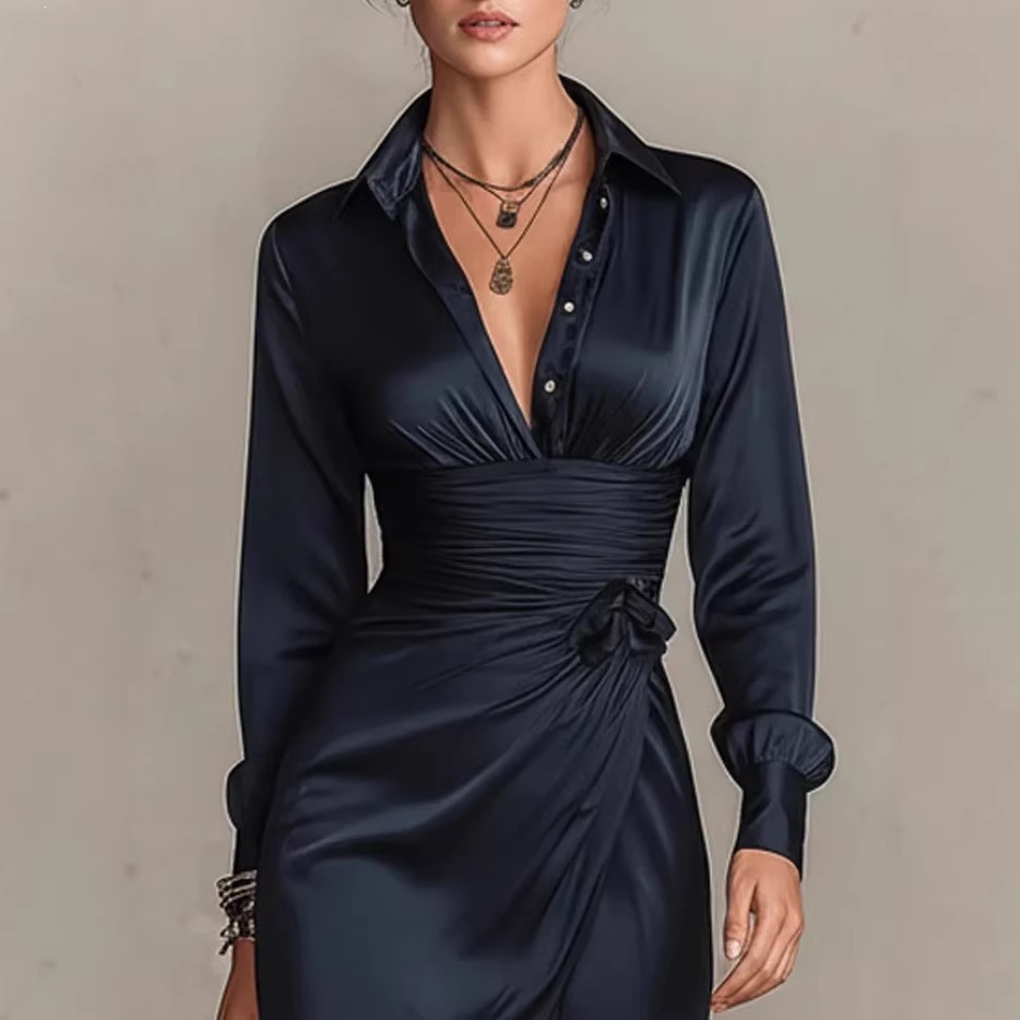Womens Springsummer Long-sleeve Dress Shirt