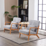 Mid-Century Modern Accent Chair, Arm Chair Living Room Chairs with Pillow Upholstered Reading Chair with Solid Wood Frame & Living Room Bedroom Balcony (Antique Dark Grey)