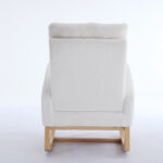 015B-Teddy Fabric Leisure Rocking Chair,Nursery Rocking Chair With Adjustable Footstool,Thickened Headrest And High Backrest, Storage Pocket On The Right Side,The Base Rocker Is Solid Wood,White