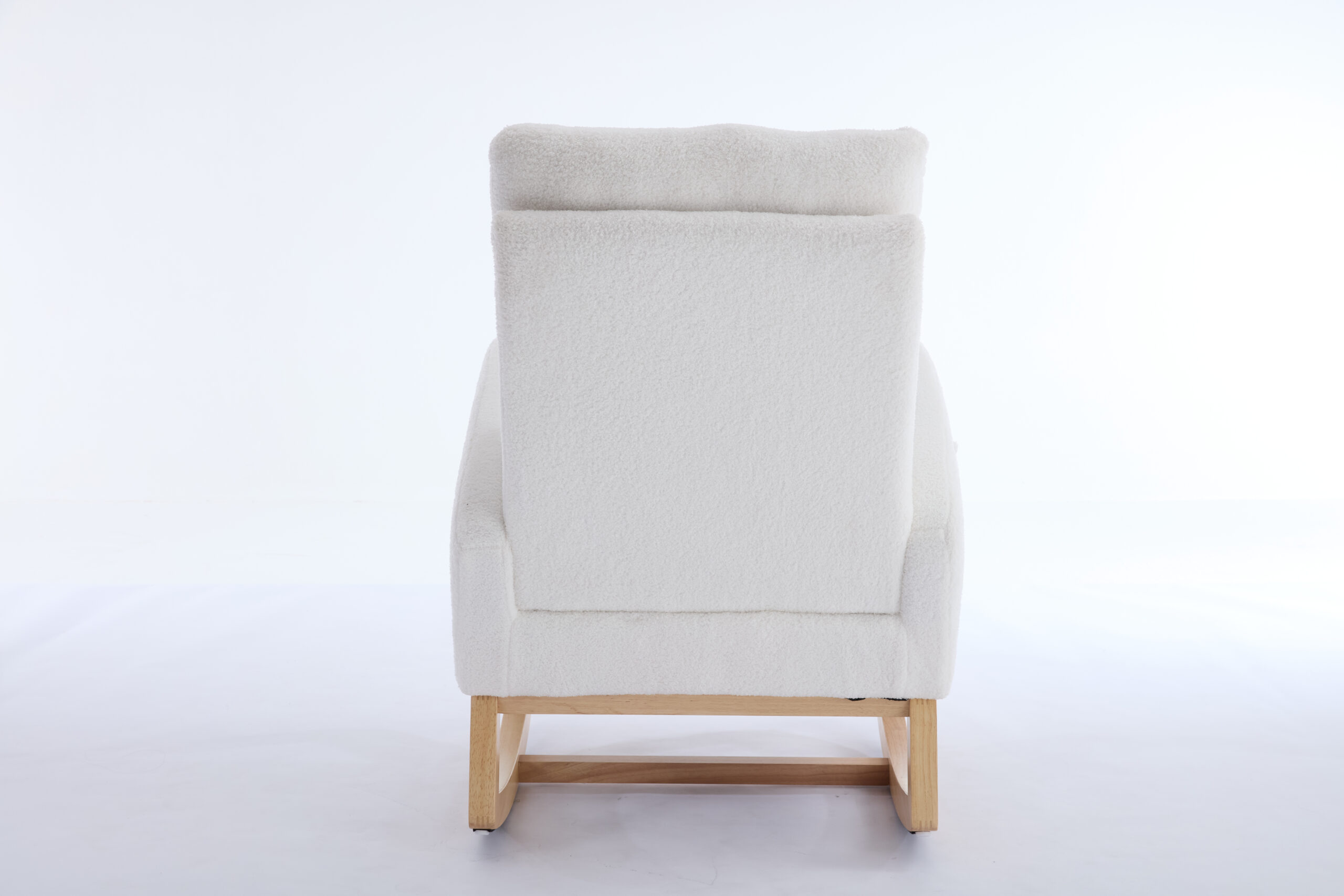 015B-Teddy Fabric Leisure Rocking Chair,Nursery Rocking Chair With Adjustable Footstool,Thickened Headrest And High Backrest, Storage Pocket On The Right Side,The Base Rocker Is Solid Wood,White - Image 17
