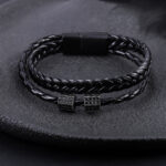 Woven Leather Bracelet For Men With A Magnetic Clasp And A Minimalist Design