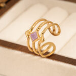 Fashion Multicolor Enamel Gold Plated Stainless Steel Adjustable Open Ring For Women, Anti-fade Titanium Steel Band