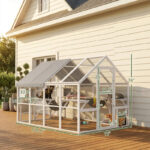 Wooden Catio Outdoor Cat Enclosure With Waterproof Cover, 2 Condos, 6 Platforms, Bridge, Doors, White