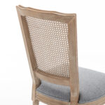 Farmhouse Solid Wood Frame Dining Chairs with Cushioned Linen Seat & Woven Rattan Tapered Backrest for Kitchen, Dining Room, Living Room, Grey, Set of 2