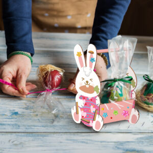 Easter Basket Bunnies (Set Of 5), Creative Group Craft Kit With 5 Wooden Easter Bunny Baskets, Colorful DIY Baskets For Easter Egg Hunts & Table Decorations, Ideal For School & Family Celebrations
