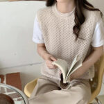 Womens New Hollowed-Out Crew-Neck Knitted Vest