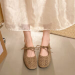 French Style Cutout Embossed Mary Janes, Women Flat Elegant Low Cut Flats, 2026 Summer New Arrival