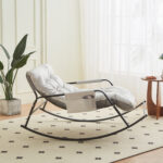 Rocking Chair with Extra-Wide Technical leather Upholstered Gliding Chair Boucle Reclining Chair, Modern Accent Chair for Living Room Nursery Bedroom -white