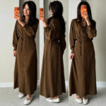 Womens Elegant Solid-color Shirt Single-breasted Lace-up Dress