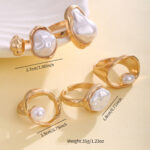 Cross-border European American Minimalist Alloy Irregular Faux Pearl Joint Ring Set For Women, Vintage Stackable Geometric Finger Jewelry