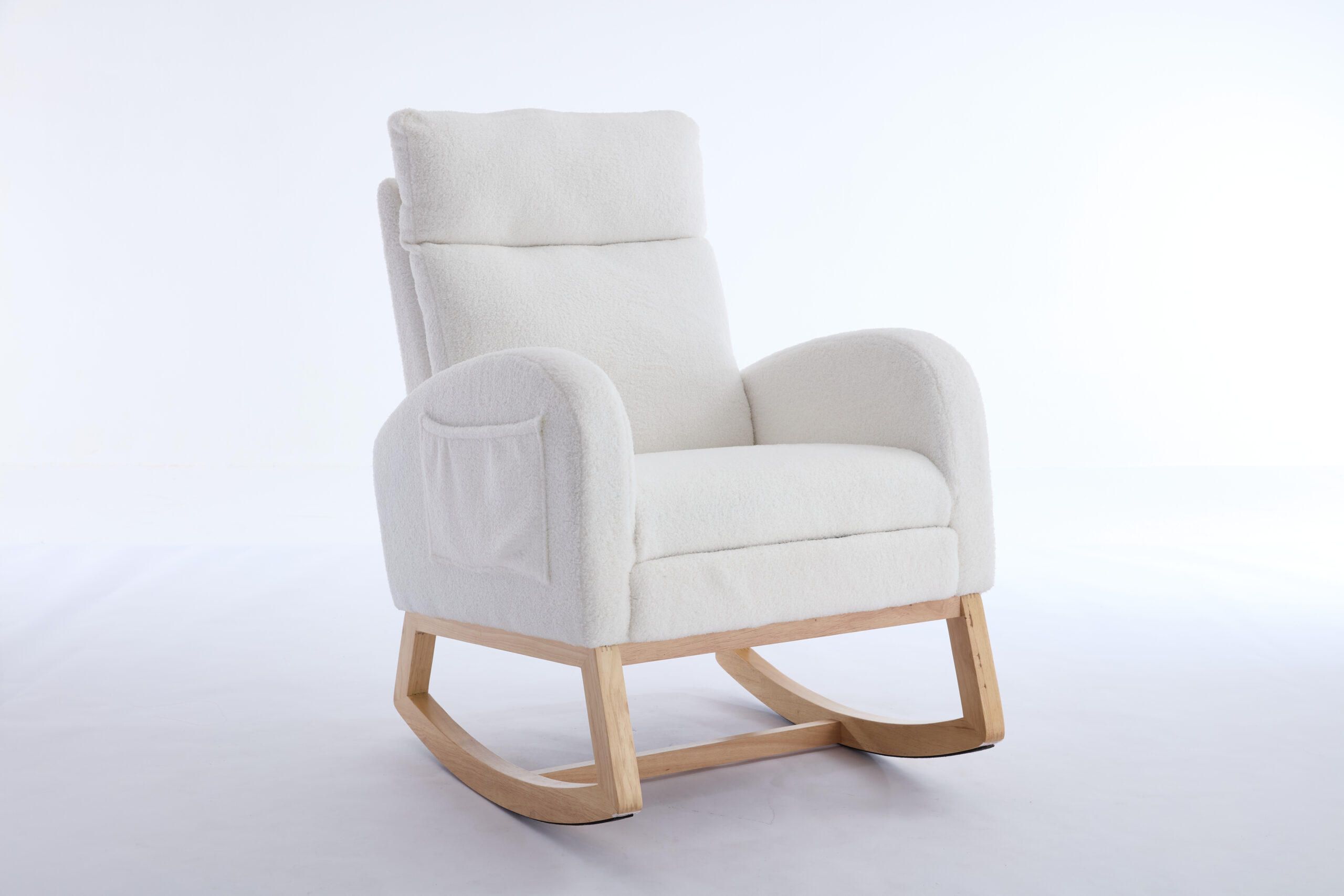 015B-Teddy Fabric Leisure Rocking Chair,Nursery Rocking Chair With Adjustable Footstool,Thickened Headrest And High Backrest, Storage Pocket On The Right Side,The Base Rocker Is Solid Wood,White - Image 22