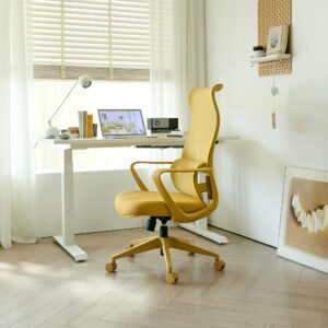 Ergonomic Colorful Office Chair 350LBS Home Office Mesh Breathable High Back, With Adjustable Lumbar Support Computer Chair, Integrated Molded Foam Seat Cushion, Fireproof (Yellow)