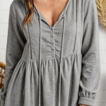 Women New Fall Winter Fashion V-Neck Patchwork Long Sleeve Sweatshirt With Lace Trim