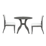 Oak Gray Dining Table Set:39.4" Round Table + 2 Chairs - Traditional Solid Wood Kitchen Set with Inlaid Tabletop, Elegant Curved Legs for Dining Room
