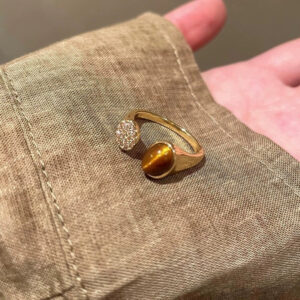New Vintage Maillard Style Gold Tone Tiger’s Eye Ring For Women, Light Luxury Premium Index Finger Band, Versatile Stackable Summer Finger Jewelry