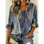 Womens Fashionable Printed V-neck Short-sleeve Top