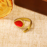 Fashionable And Trendy Cross-Border High-End Water Drop Oil-Drip Open Ring 18K Real Gold Electroplated Open Stainless Steel Ring