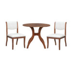 Walnut Dining Table Set:39.4" Round Table + 2 Chairs - Traditional Solid Wood Kitchen Set with Inlaid Tabletop, Elegant Curved Legs for Dining Room