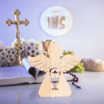 Wooden Christening Decoration - Decorative Gift Set For Christening Celebrations With A Natural Wooden Stand And Festive Decorations