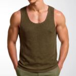 Men's Summer Solid Color Loose Sleeveless Knitted Tank Top, U-Neck Casual Knit Vest