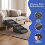 2-in-1 Dog Stairs for Bed and Couch 19.69" Foldable Dog Ramp for Couch 4 Pet Steps & Ottoman for Small Dogs, Grey