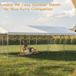 20x10 FT Large Outdoor Dog Kennel with Canopy, Heavy Duty Galvanized Steel Frame, Waterproof Cover, Built-in Elevated Feeding Bowls, Escape-Proof Lockable Pet Playpen for Large Dogs & Multiple Animal