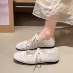 French Style Cutout Embossed Mary Janes, Women Flat Elegant Low Cut Flats, 2026 Summer New Arrival