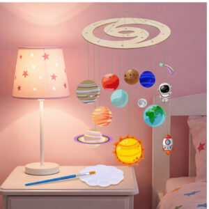 Solar System Craft Set With Wooden Pieces, Paintbrushes, And Mixing Palette—Creative Solar System Model For Kids, Educational DIY Set For Space Projects—Party Accessory Set
