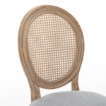 Farmhouse Solid Wood Frame Dining Chairs with Cushioned Linen Seat & Woven Rattan Backrest for Kitchen, Dining Room, Living Room, Grey, Set of 2