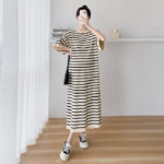 Maternity Short-sleeve Striped Midi Dress