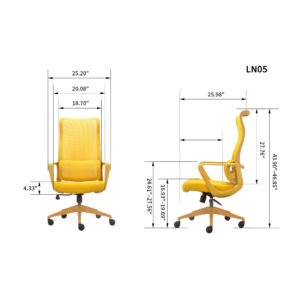 Ergonomic Colorful Office Chair 350LBS Home Office Mesh Breathable High Back, With Adjustable Lumbar Support Computer Chair, Integrated Molded Foam Seat Cushion, Fireproof (Yellow)