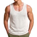 Men's Summer Solid Color Loose Sleeveless Knitted Tank Top, U-Neck Casual Knit Vest