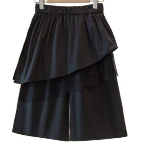 Lace-Panelled Ruffle-Skirt Casual Womens Wide-Leg Shorts