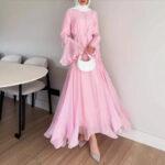 Womens Single-breasted Dress With Flared Sleeves