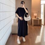 Maternity Short-sleeve Striped Midi Dress