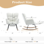 067-Teddy Fabric Leisure Rocking Chair With Adjustable Footstool,Nursery Rocking Chair, High Backrest, Storage Pocket On The Right Side,The Base Rocker Is Solid Wood And Metal,Ivory