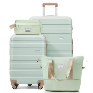 4-Piece Luggage Set - 20in Carry-On, 28in Checked Suitcase with TSA Lock Travel Duffel Bag Wet-Dry Toiletry Bag,green