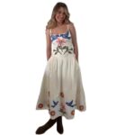 Womens Strapless Printed Waist-Cinching Dress