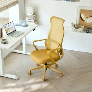 Ergonomic Colorful Office Chair 350LBS Home Office Mesh Breathable High Back, With Adjustable Lumbar Support Computer Chair, Integrated Molded Foam Seat Cushion, Fireproof (Yellow)