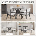 Oak Gray Dining Table Set:39.4" Round Table + 2 Chairs - Traditional Solid Wood Kitchen Set with Inlaid Tabletop, Elegant Curved Legs for Dining Room