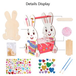 Easter Basket Bunnies (Set Of 5), Creative Group Craft Kit With 5 Wooden Easter Bunny Baskets, Colorful DIY Baskets For Easter Egg Hunts & Table Decorations, Ideal For School & Family Celebrations