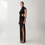 Womens Lace Hollow-Out Dress With Side Slit