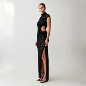 Womens Lace Hollow-Out Dress With Side Slit