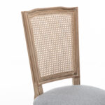 Farmhouse Solid Wood Frame Dining Chairs with Cushioned Linen Seat & Woven Rattan Tapered Backrest for Kitchen, Dining Room, Living Room, Grey, Set of 2