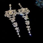 Large Fringe Stud Earrings Female S925 Silver Post Cubic Zirconia Tassel Statement Jewelry
