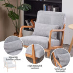 Mid-Century Modern Accent Chair, Arm Chair Living Room Chairs with Pillow Upholstered Reading Chair with Solid Wood Frame & Living Room Bedroom Balcony (Antique Dark Grey)